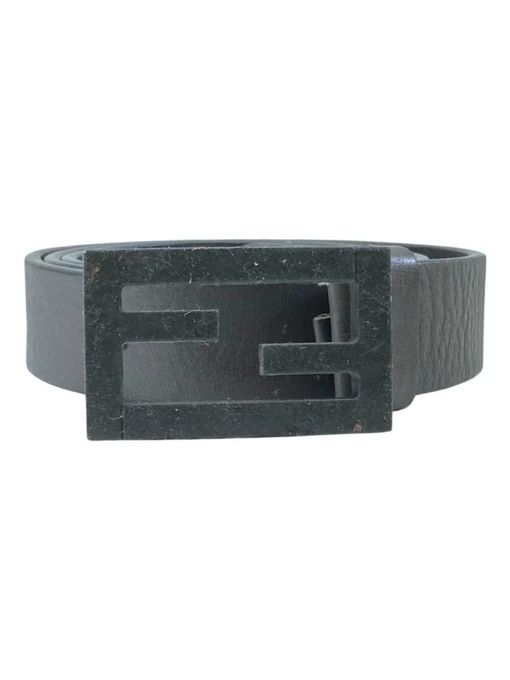 Fendi FF Logo Buckle Belt Leather Gray Practical